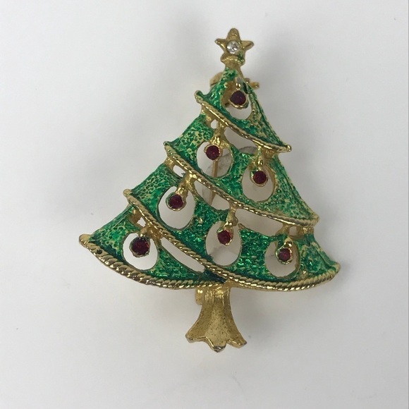 Vtg Christmas Tree Holiday Brooch Pin - Picture 1 of 5